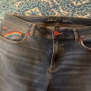 INC Rainbow Fringe Cropped Skinny Jeans